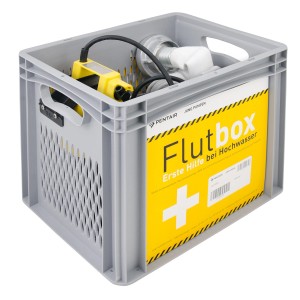 Jung Flutbox U 5KS mit Pumpe, Schlauch und Korb zur Kellerentwässerung im Notfall.