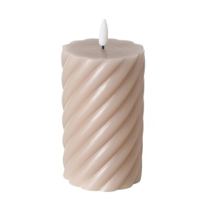 Beige-weiße LED-Kerze mit gewickelter Struktur, 7,5x12,5 cm, von Boltze Home.