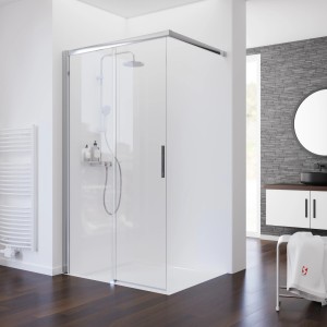 Schulte Walk In Schiebetür, Chrom-Optik, 100x200 cm, DIN links, für moderne Badezimmer.