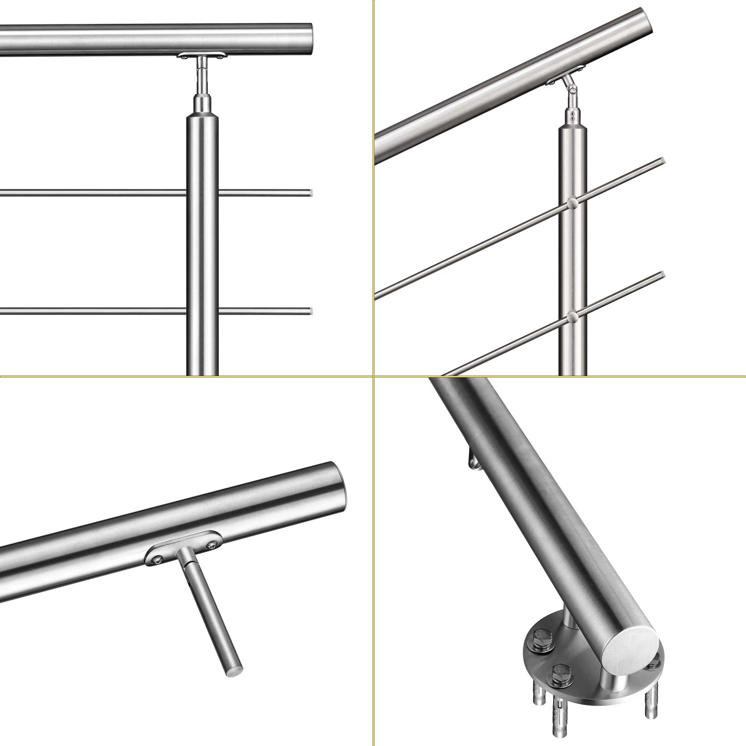 AICA 304 Edelstahl Treppengeländer Set Seitenmontage 150 cm Länge 5 Querstreben_10