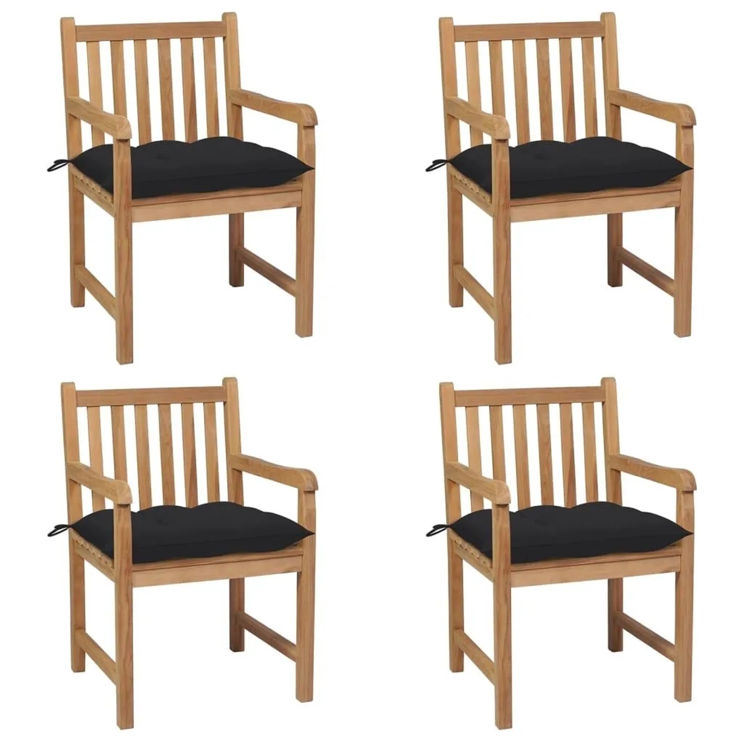 vidaXL Gartenstühle 4 Stk mit Schwarzen Kissen Massivholz Teak 3073026