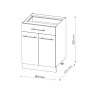 Küchenunterschrank Fame-Line, 60 cm, Eiche/Weiß mit Schublade und Marmor Arbeitsplatte.