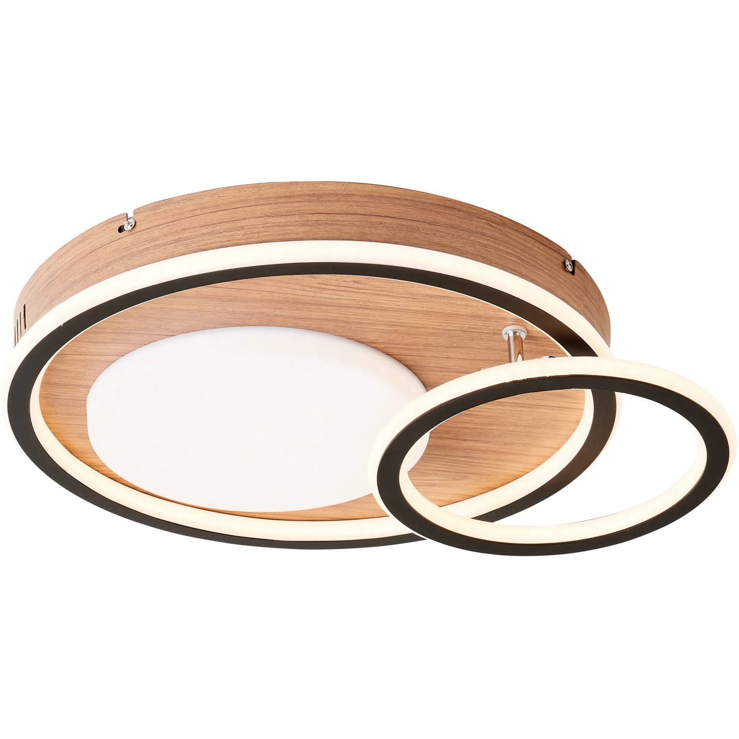 Moderne LED-Deckenleuchte Karney in Schwarz und Holz, 57x40 cm, für stimmungsvolle Beleuchtung.