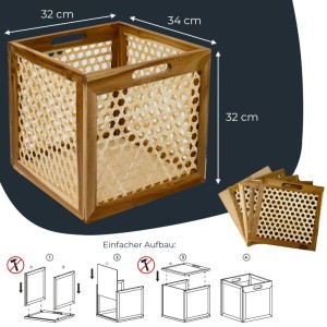 HMF 37640-M2 Aufbewahrungskorb Kallax Regale Korb Rattan Wiener Geflecht und Akazienholz Muster 2 32 x 34 x 32 cm