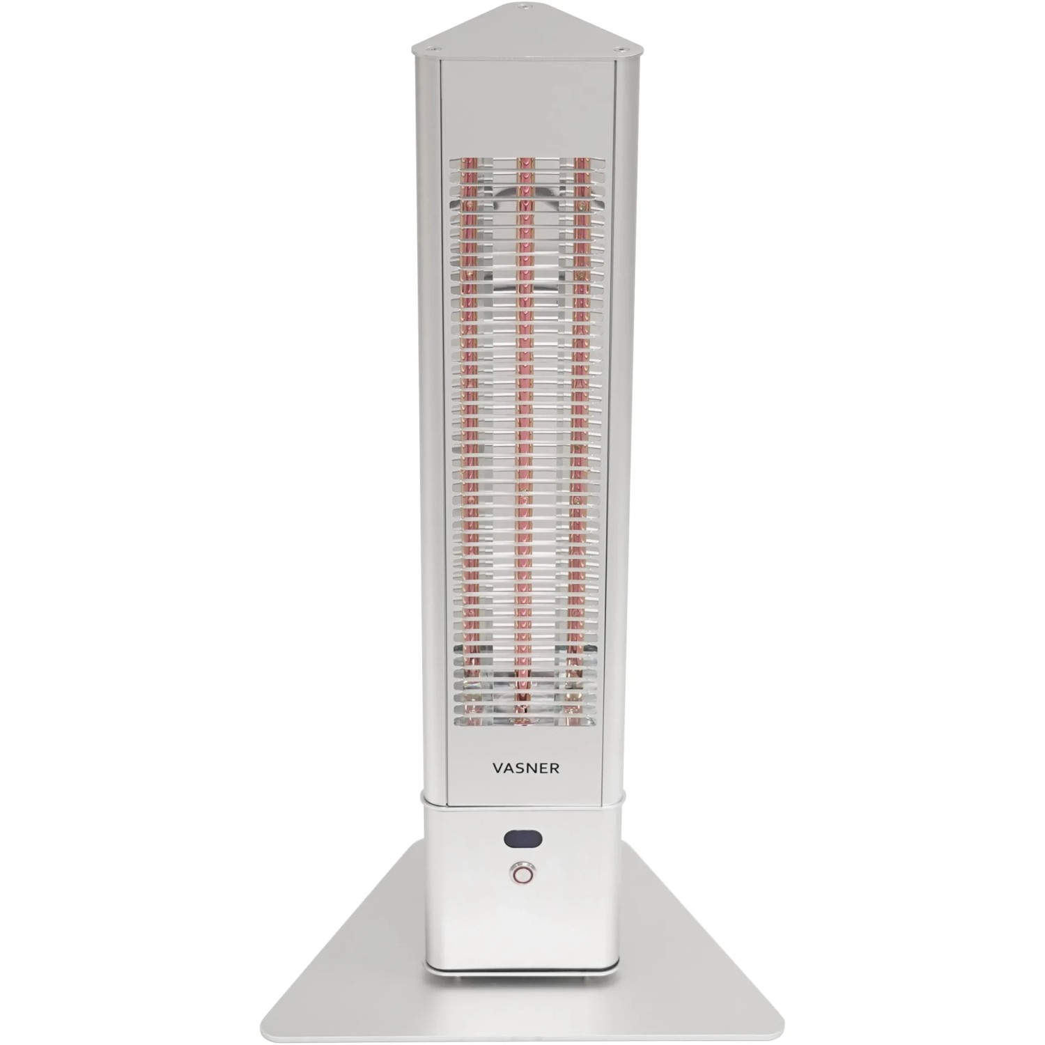 Vasner HeatTower Mini Infrarot-Heizstrahler, 1500 W, silberner Standheizstrahler für Terrasse & Balkon.