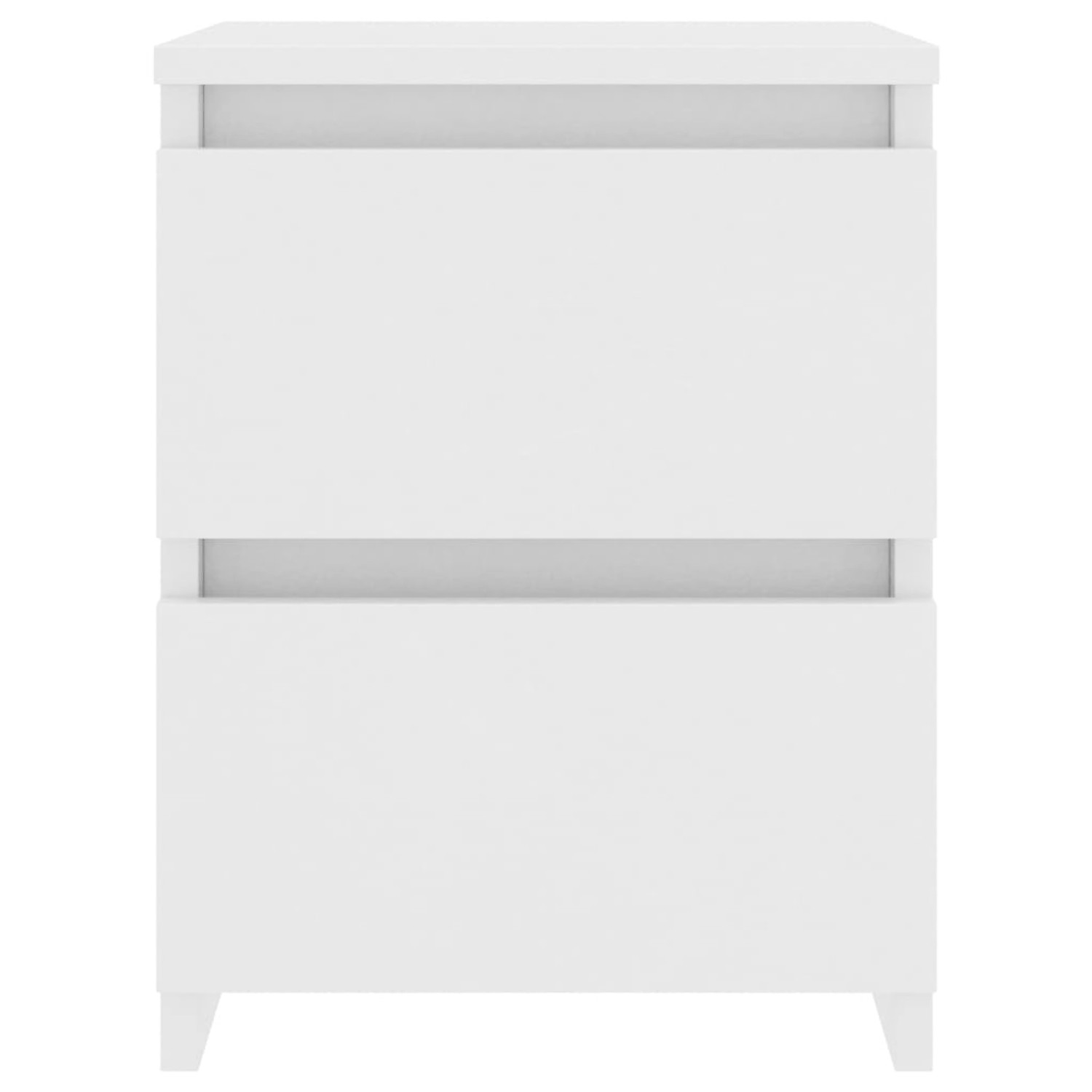 Weißer vidaXL Nachttisch (30x30x40 cm) aus Holzwerkstoff mit zwei Schubladen.