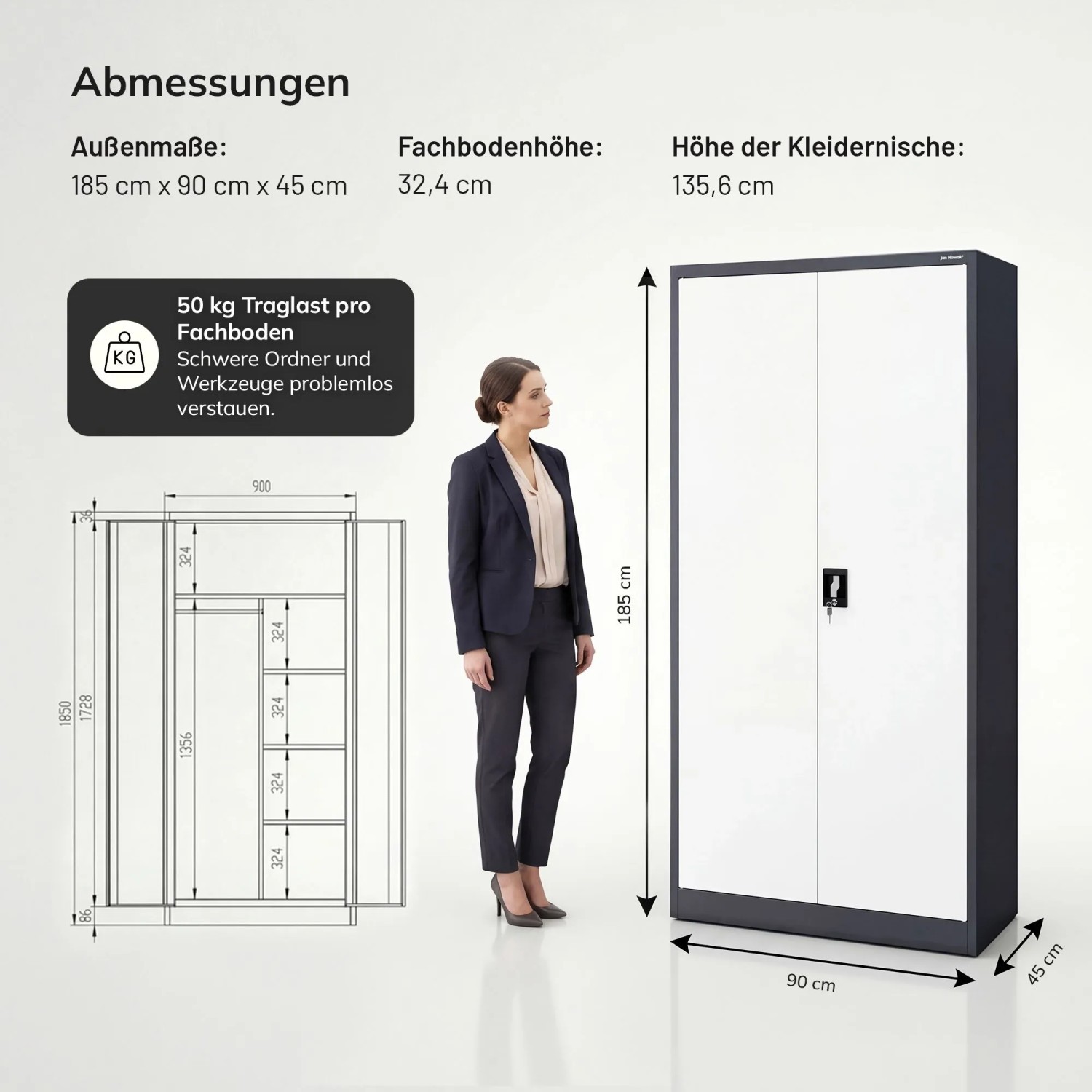 Jan Nowak Mehrzweckschrank Dawid 185 x 90 x 45 cm Anthracite Weiß_8