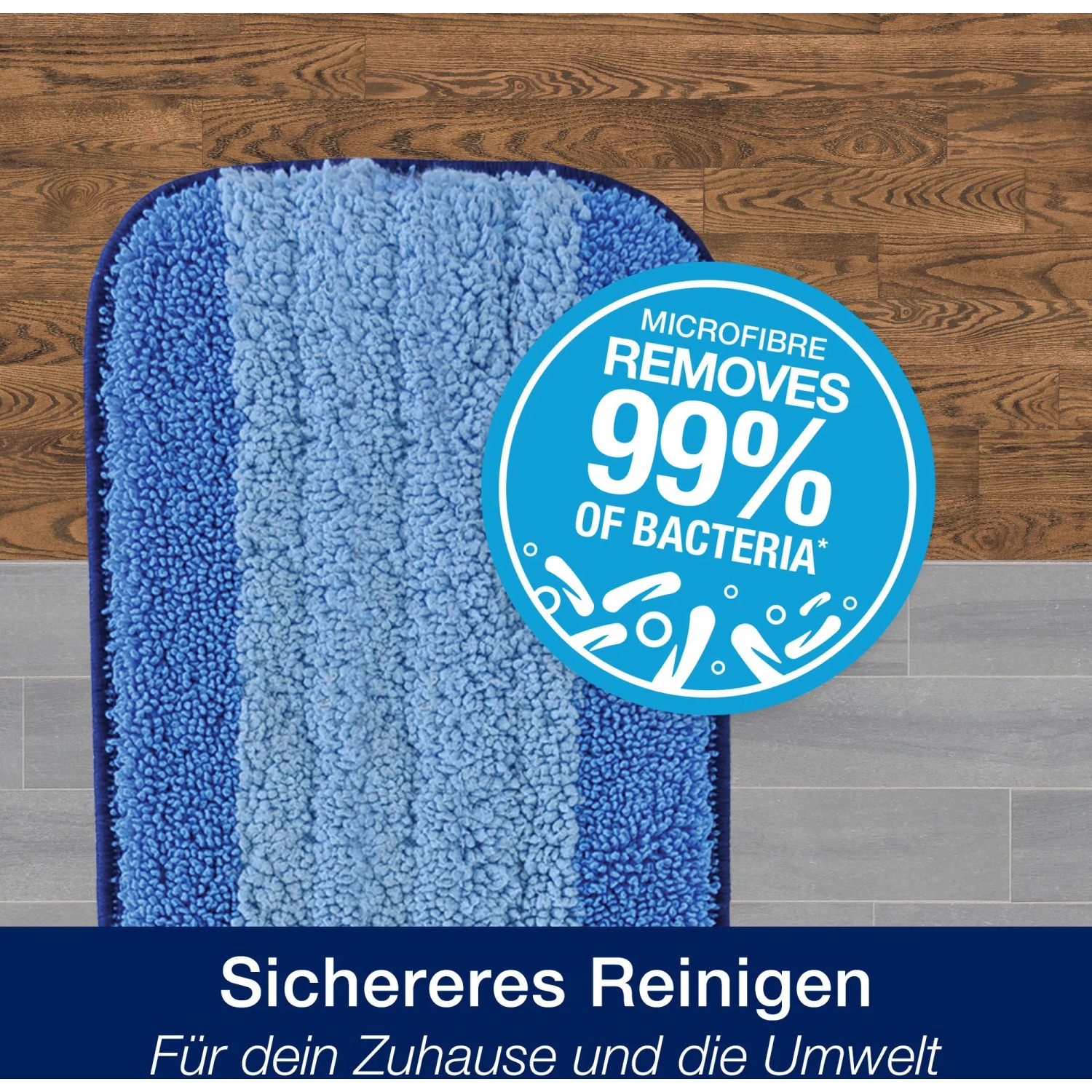 Bona Spray Mop Pad für Parkettböden, blau-weiß gestreift, entfernt 99% der Bakterien.
