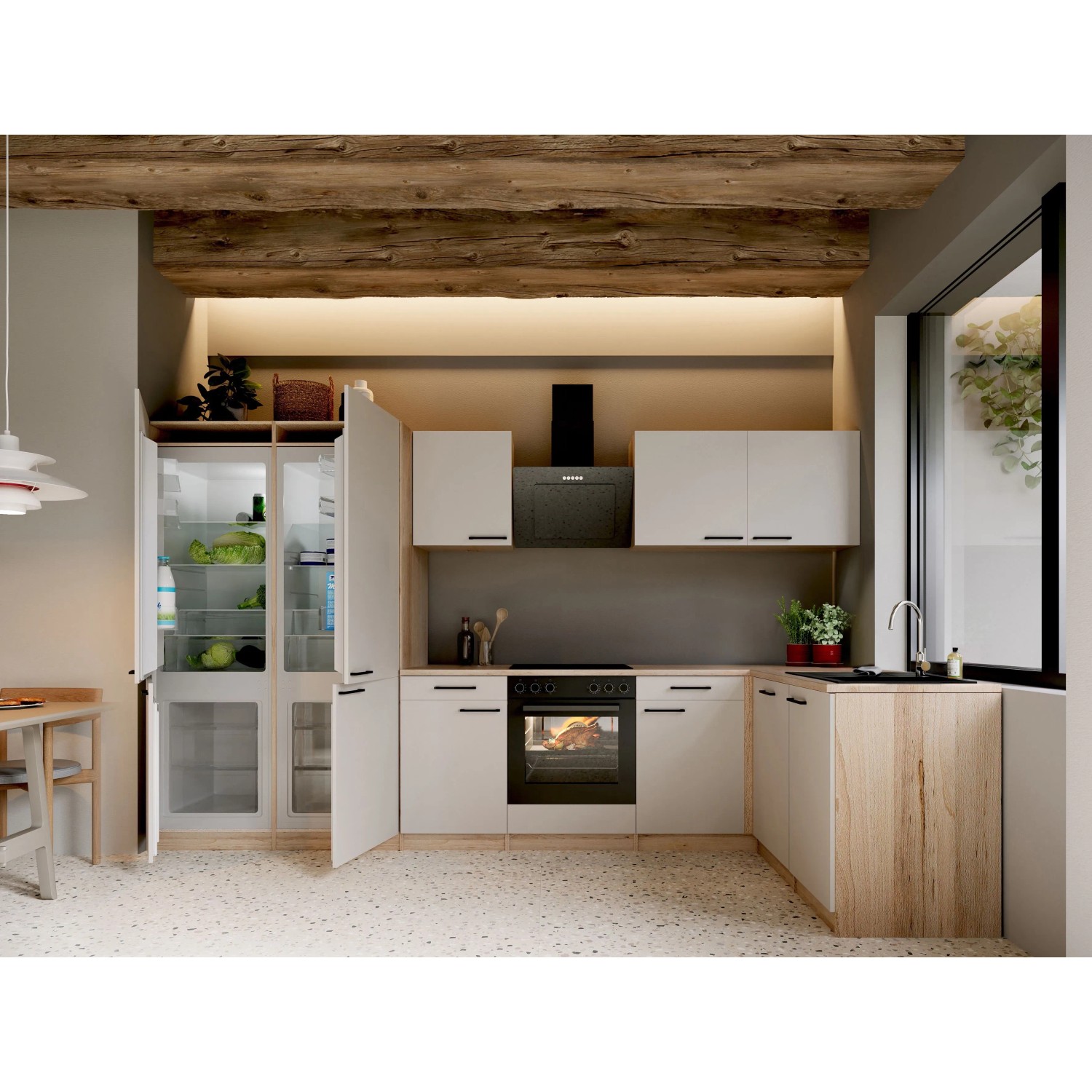 Respekta Merle L-Küche 340 cm Kaschmir French Door