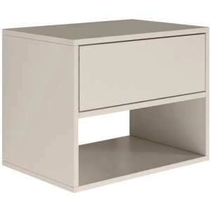 Selsey Nachttisch Framme, hängend, greige. 50 cm breit, mit Schublade und offenem Fach. Griffloses Design.