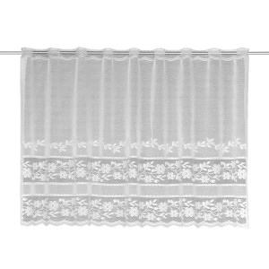 Weißes Jacquard-Panneau „Linz“ von Neusser Collection, 75x140 cm, mit floraler Bordüre. Fenstervorhang mit Durchzuglöchern.