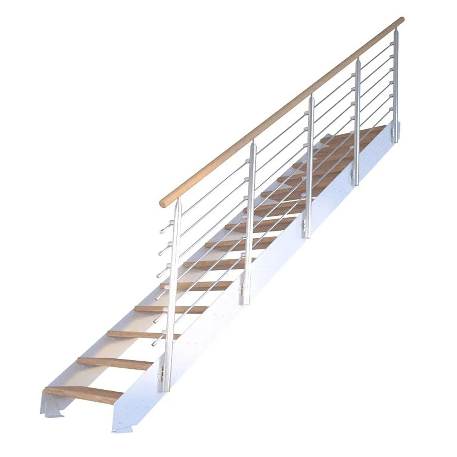 Weiße Treppe Kos mit 14 Eiche Rustik Stufen und Design-Geländer. FSC®-zertifiziert.