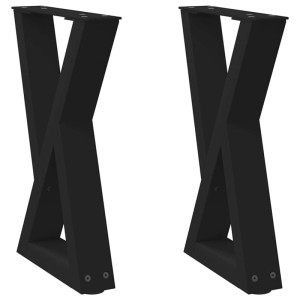 Zwei schwarze vidaXL Couchtischbeine aus Stahl, 28x42-43,3 cm, im X-Design.