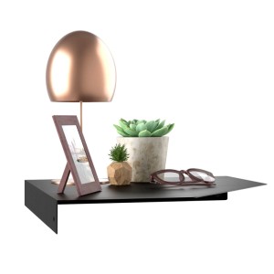 Schwarzes SOTECH Design Wandeckregal HOVER-X mit Deko, geeignet zur Wandmontage.
