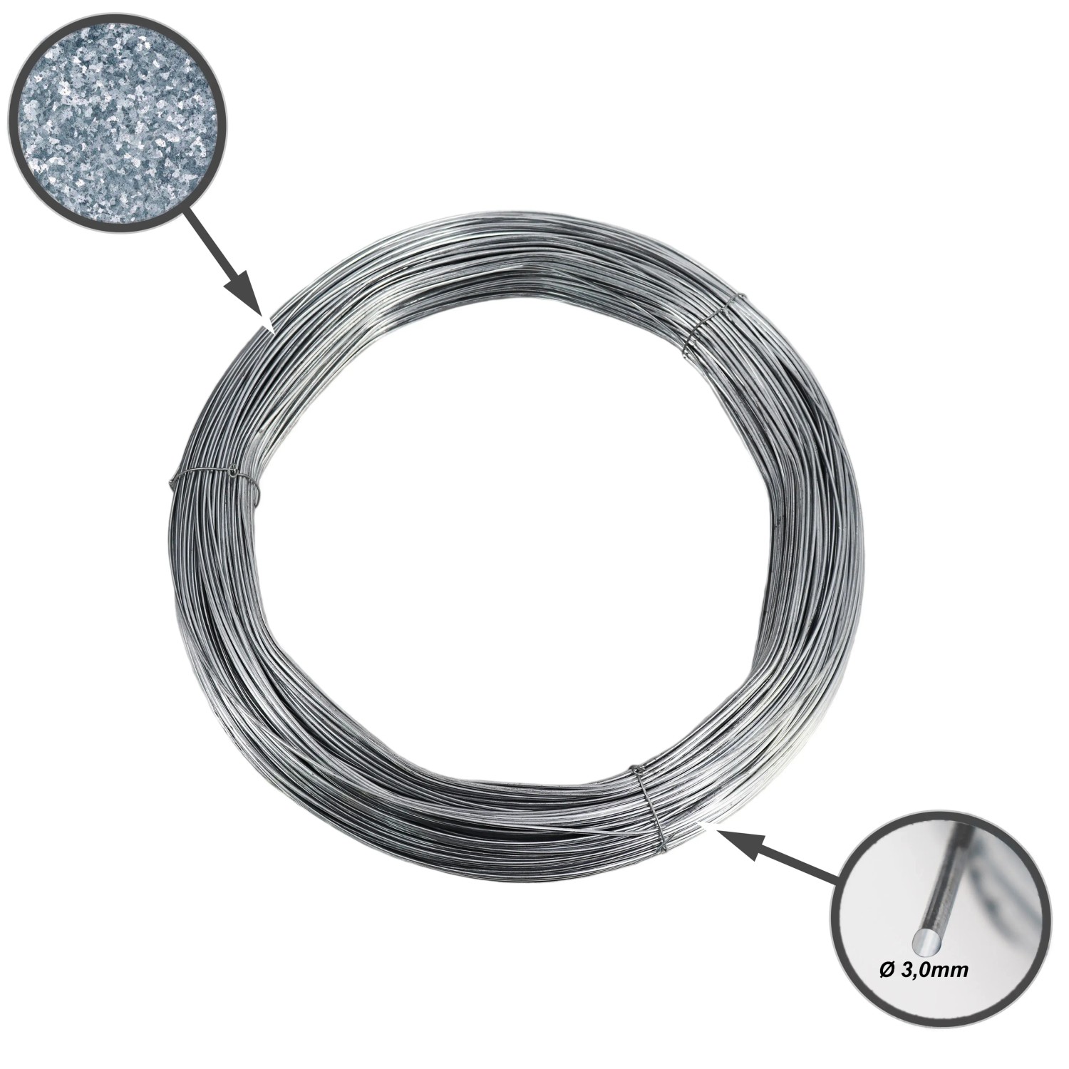 Aquagart Spanndraht 3mm, 375m Rolle, verzinkter Draht für Zaunbau & Sichtschutz.