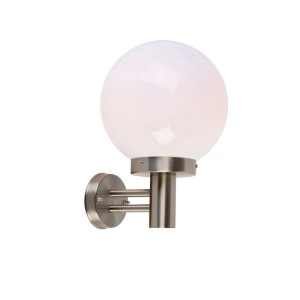 Moderne QAZQA Außenwandleuchte Sfera aus Edelstahl mit weißem Lampenschirm.
