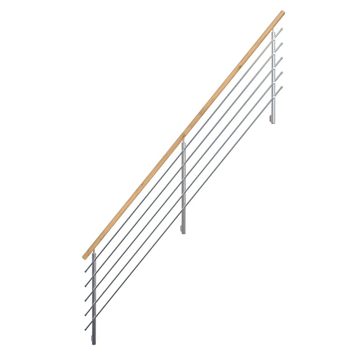 StarWood Edelstahlgeländer Flex, 325 cm, mit Eichenhandlauf und Edelstahl-Füllstäben.