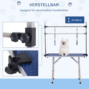 PawHut Trimmtisch, höhenverstellbar und klappbar, mit Hund und Unterkorb für die Hundefellpflege.