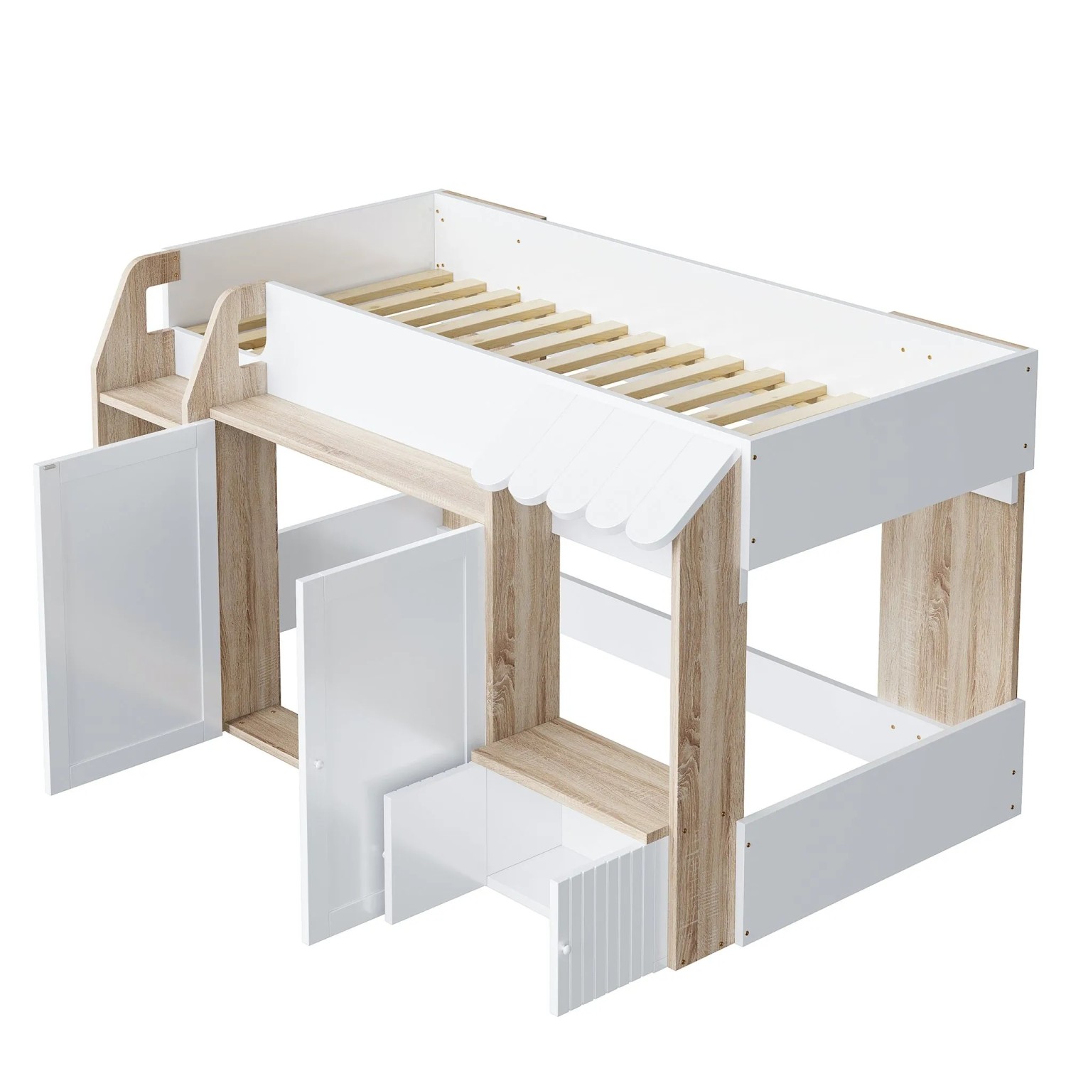 okwish Hausbett 90x200cm mit Kletterleiter Stauraum Kinderzimmer Holz Weiß ohne Matratze