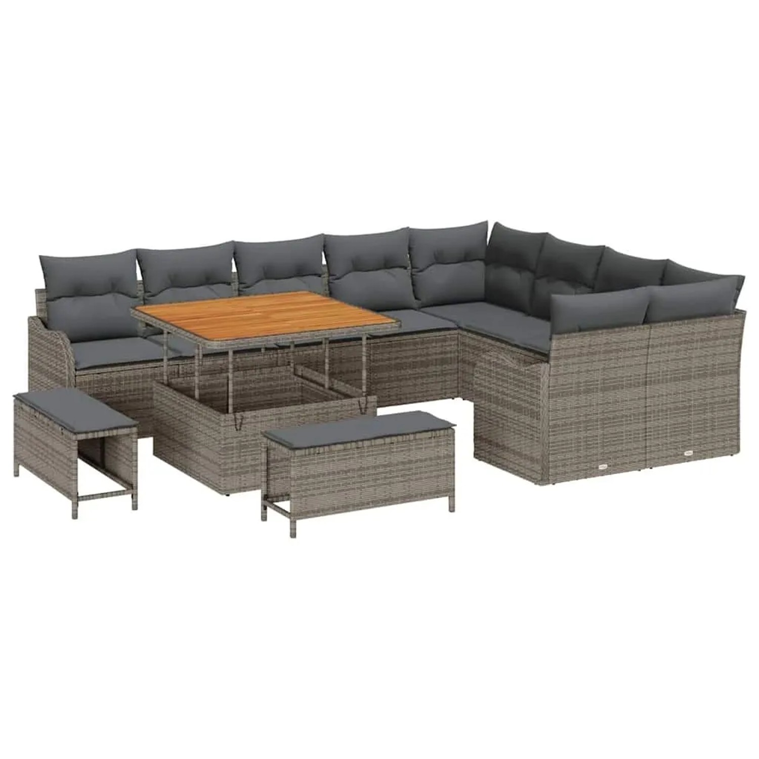 vidaXL Garten-Sofa-Set mit Kissen mit Speicher 12-Tlg Grau 3364248