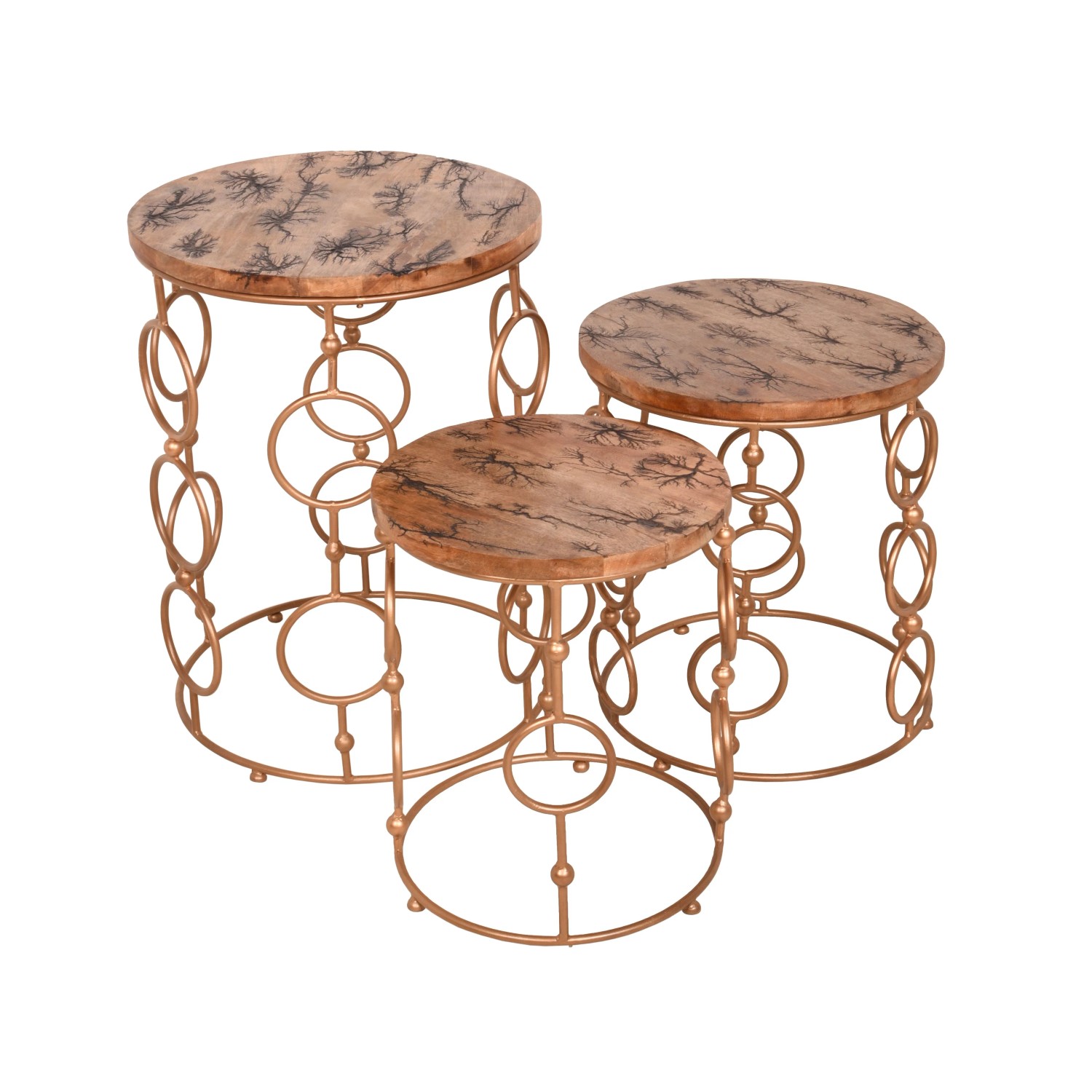 DELUKE Beistelltisch JASON 3er Set Mangoholz Gold 44x36x36cm Couchtisch Sofatisch Abstelltisch