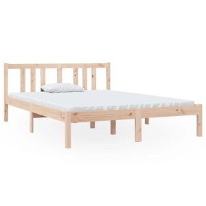 Massivholzbett 135x190 cm aus hellem Kiefernholz mit Lattenrost und hohem Kopfteil. Modernes Bettgestell.