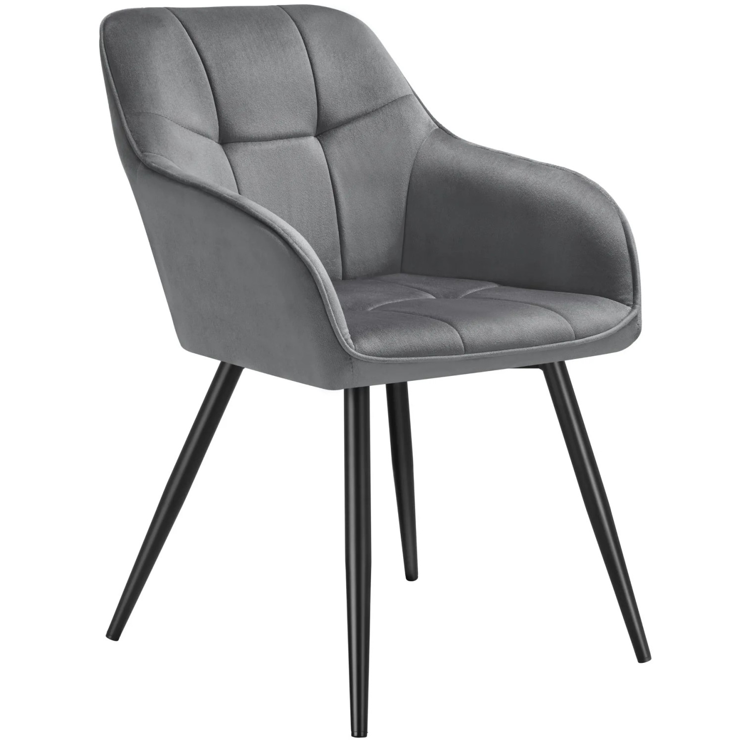 Tectake Esszimmerstuhl Marilyn Gepolstert  In Samtoptik  Gesteppt Durchgehende Lehne  62 x 58 x 82 cm Grau Schwarz
