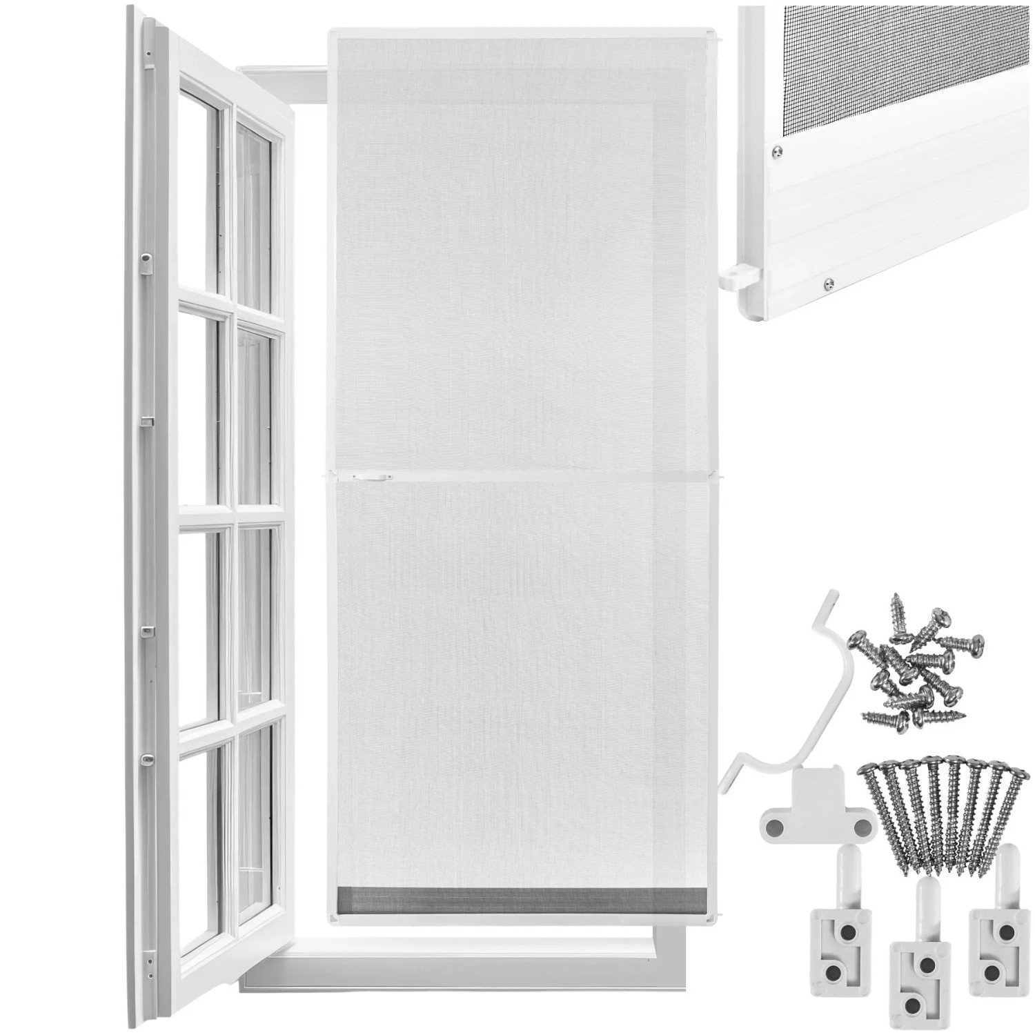 Tectake Fliegengitter Mit Aluminiumrahmen  Für Türen Wetter  und Uv Beständig  1 x 95 x 210 cm Weiß