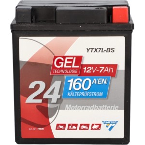 Cartec GEL Motorradbatterie YTX7L-BS, 7Ah, 160A, wartungsfrei und auslaufsicher.