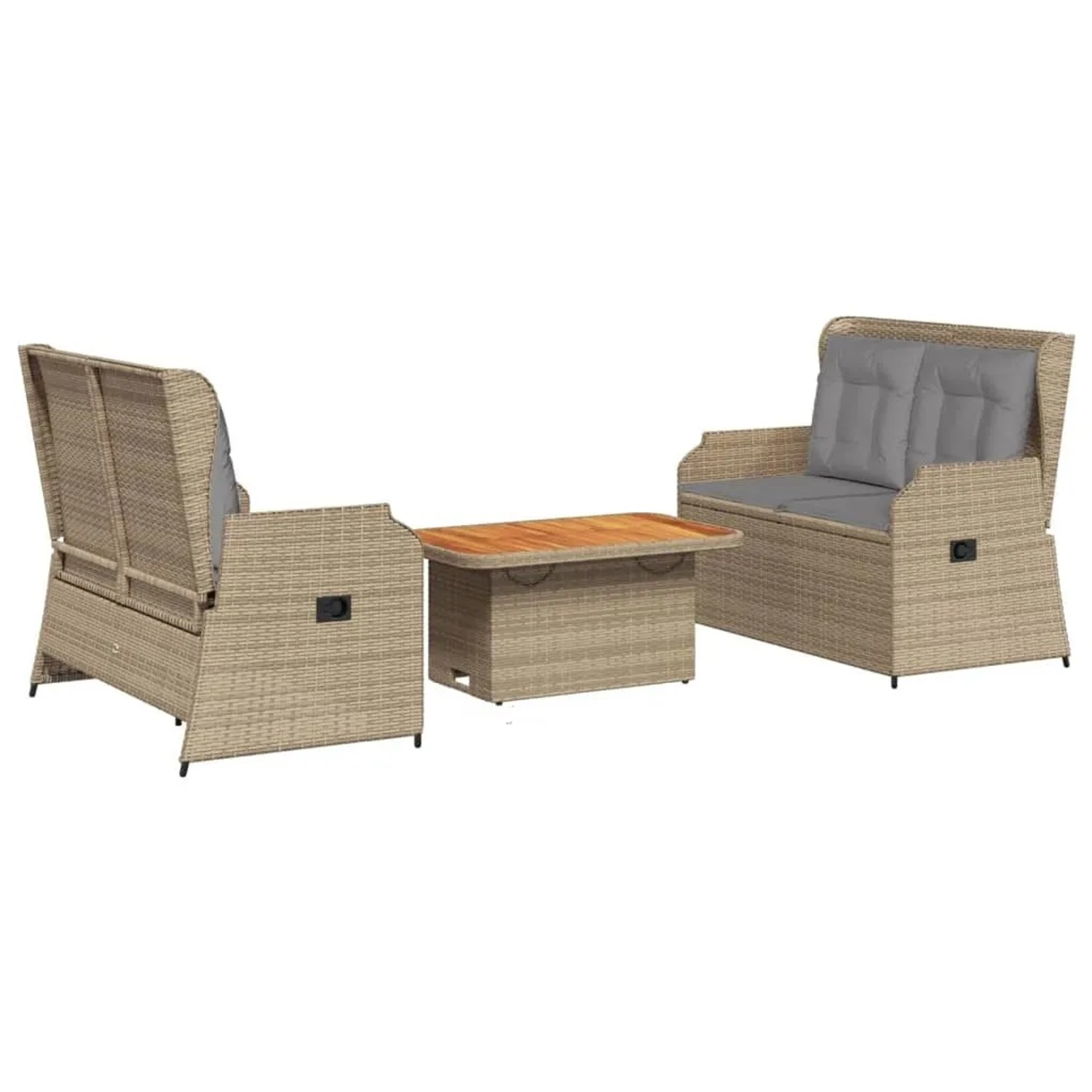 vidaXL 3-Tlg Garten-Lounge-Set mit Kissen Beige Poly Rattan 3262749