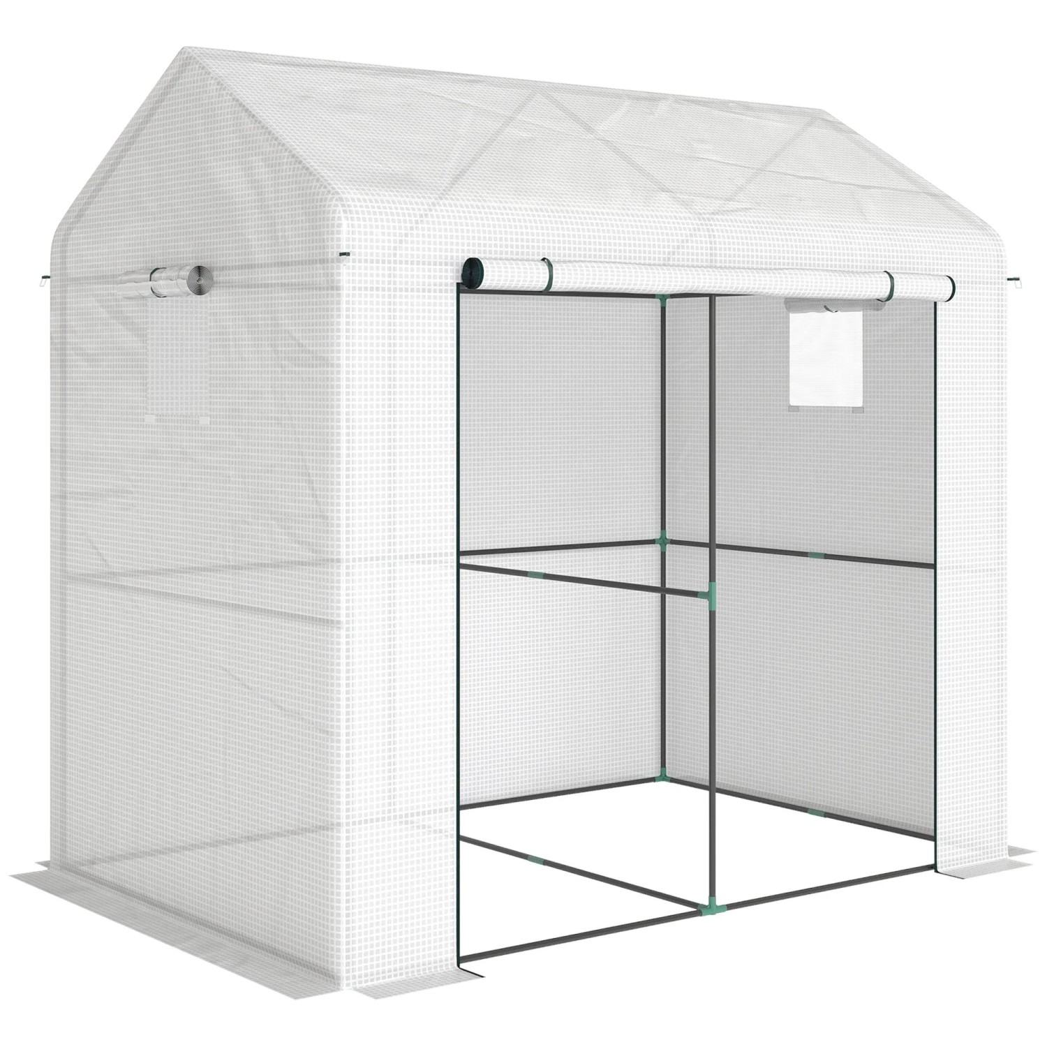 Outsunny Foliengewächshaus Stahl PE 200L x 140B x 200Hcm Weiß