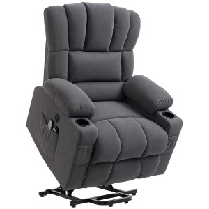 Dunkelgrauer HOMCOM Fernsehsessel mit Aufstehhilfe, Relaxsessel mit Massage- und Wärmefunktion.