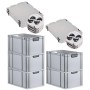 PROREGAL SparSet: 5 graue Euroboxen mit Deckel, 65L, mit schwarzen Griffen. Stapelbare Aufbewahrungsboxen.