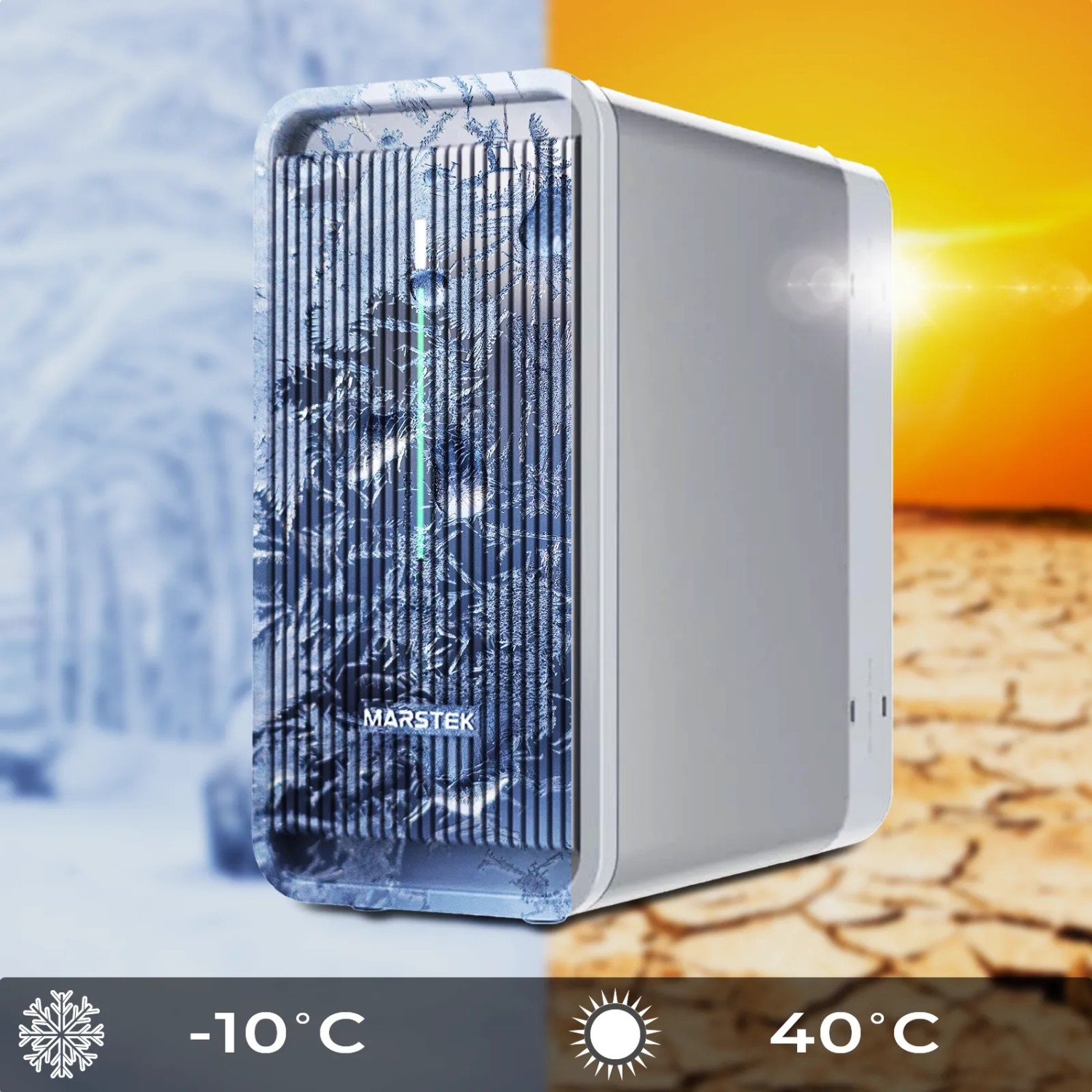 Marstek B2500-D Solarspeicher für Balkonkraftwerk, temperaturbeständig von -10°C bis 40°C.