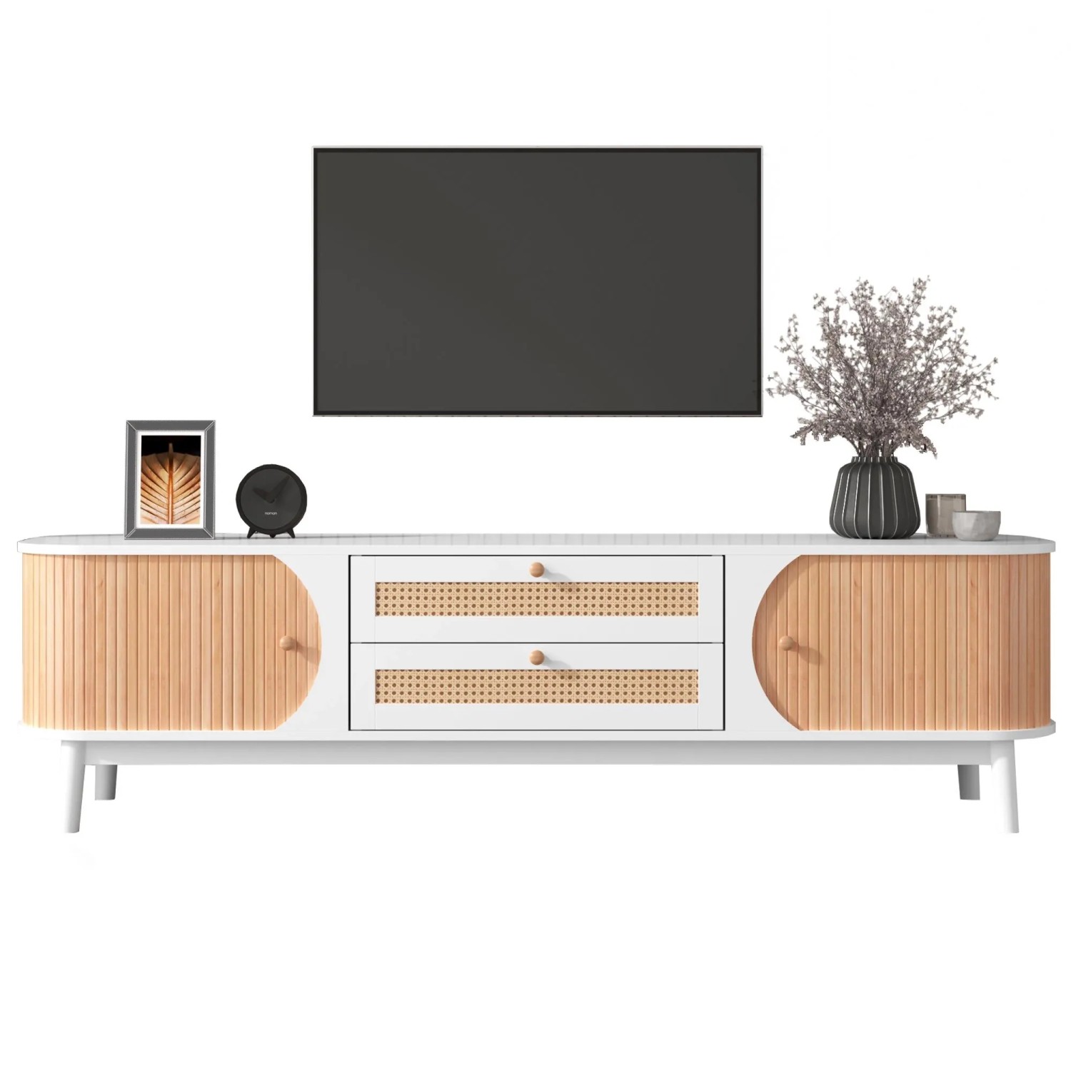 ModernLuxe TV Lowboard mit 2 Schubladen 3 Schiebetüren Spanplatte Weiß
