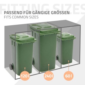 ML-Design Mülltonnenbox: Vergleich der Größen 60L, 120L und 240L.