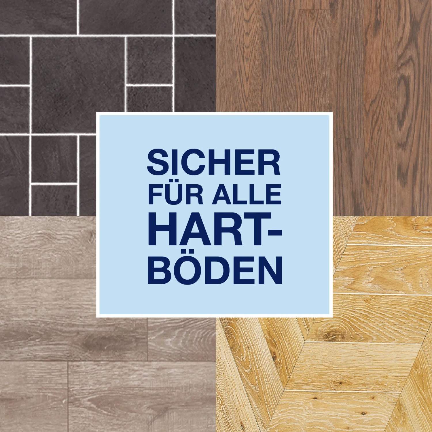 Bona Reinigungs-Pad für alle Hartböden, verschiedene Bodenbeläge im Hintergrund.
