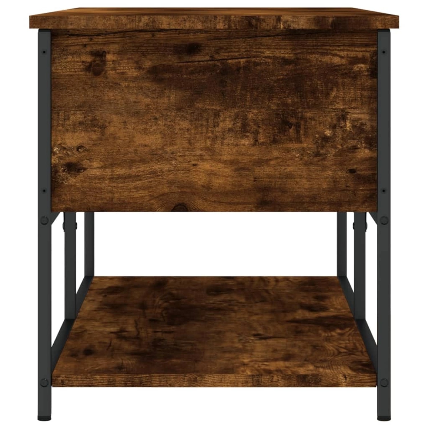 Sitzbank Räuchereiche mit Stauraum und Ablage, Holzwerkstoff und Metallgestell.