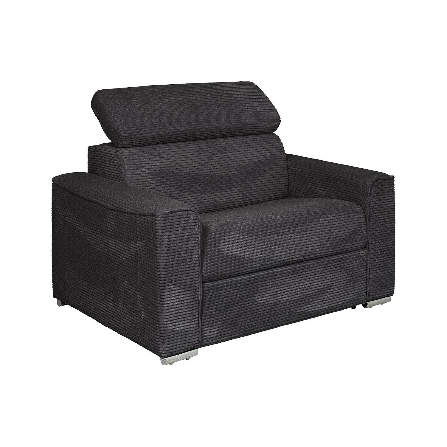 Vente-unique Schlafsessel Vizir, grau, aus Cord-Samt mit verstellbarer Kopfstütze. Kompakter Relaxsessel.