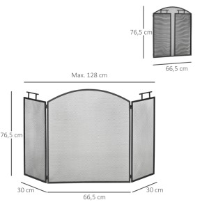 HOMCOM Kaminschutzgitter aus Eisen mit Netz, 128x76,5cm, Zubehör für Kamine & Öfen.
