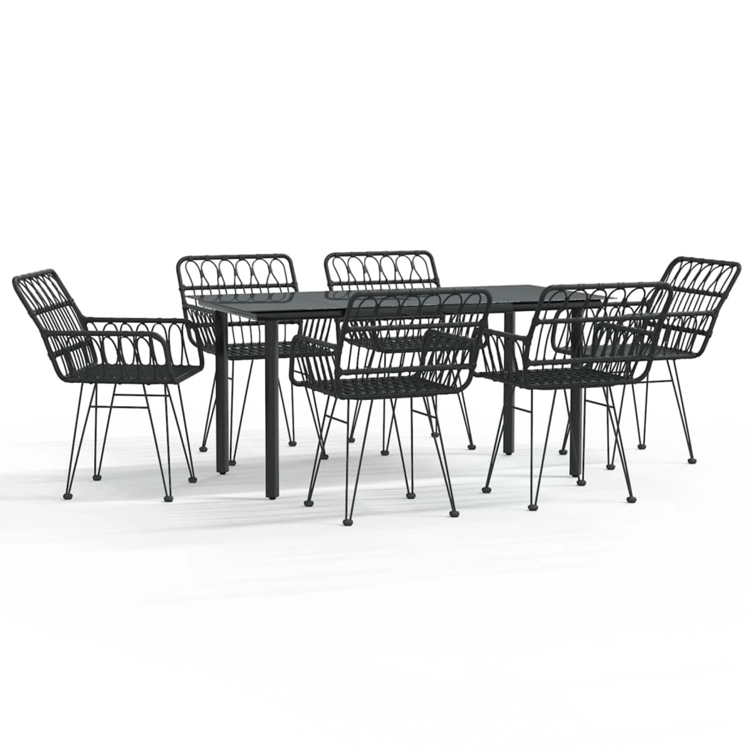 vidaXL 7-Tlg Garten-Essgruppe Schwarz Poly Rattan 3157870