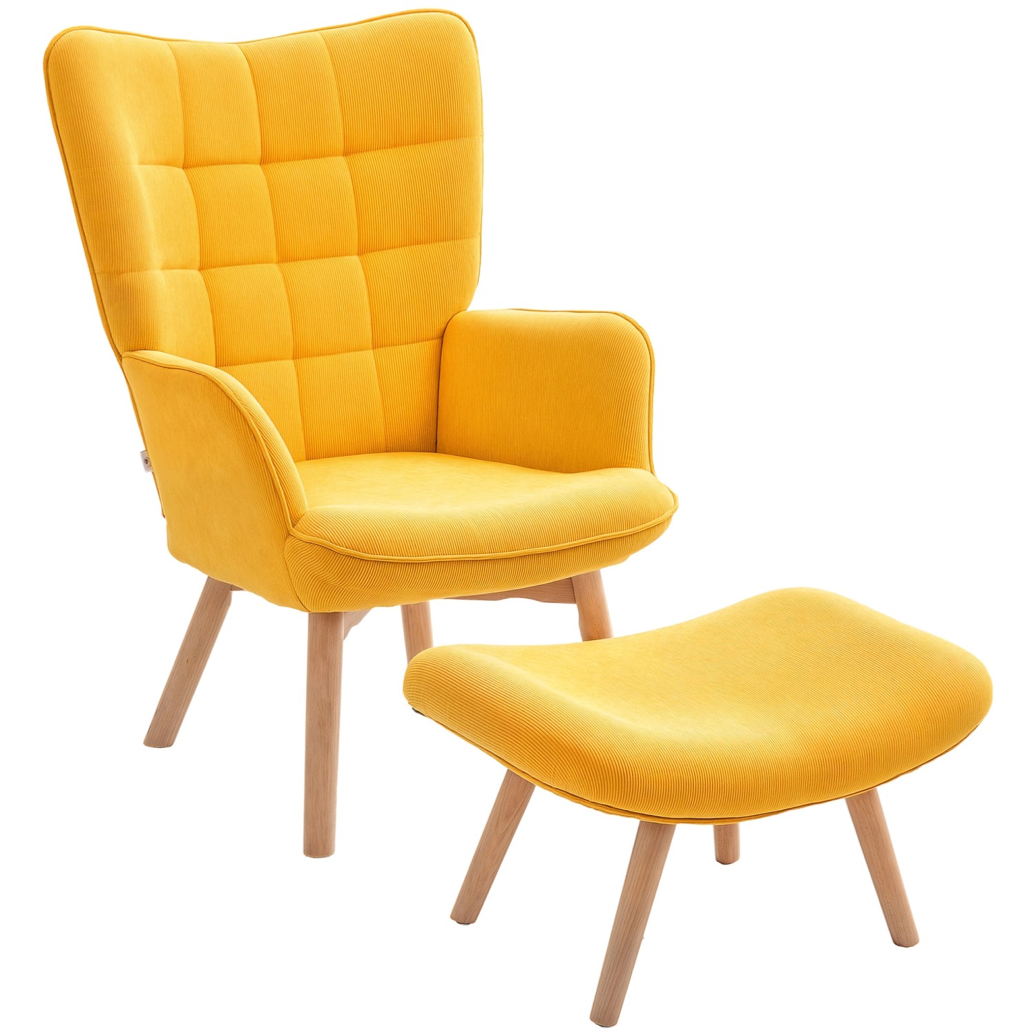 HOMCOM Ohrensessel mit Hocker Kord Orange 72L x 80B x 101H cm