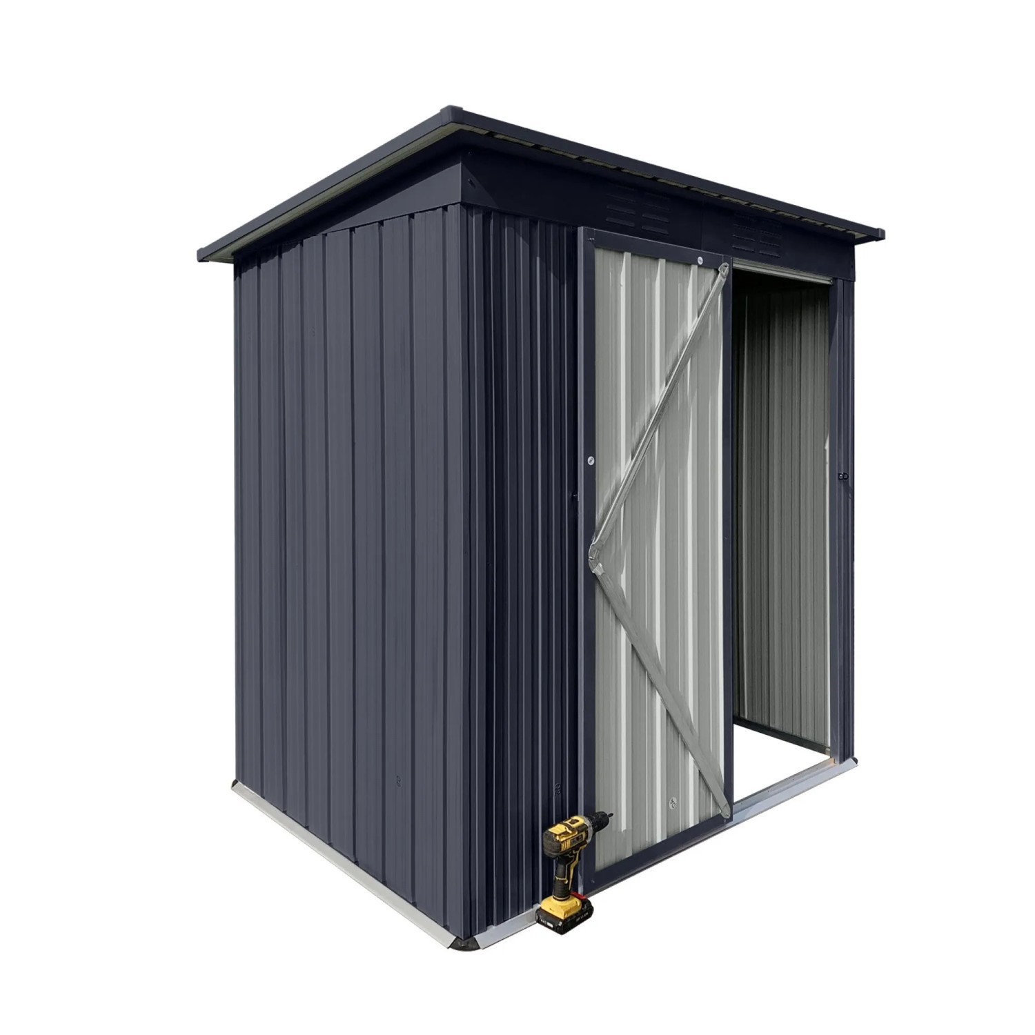 Albatros Gerätehaus S Verzinktes Metall in Anthrazit Inkl. Schloss & Werkzeughaken Wetterfester Geräteschuppen