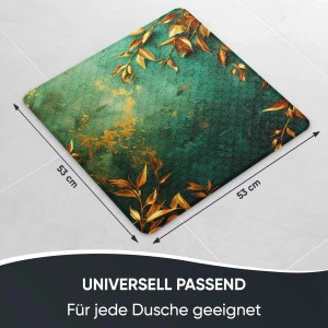 Sanilo Badematte Greego, quadratisch, 53x53 cm, mit grün-goldenem Blätter-Motiv. Rutschfeste Duscheinlage für Badewanne und Dusche.