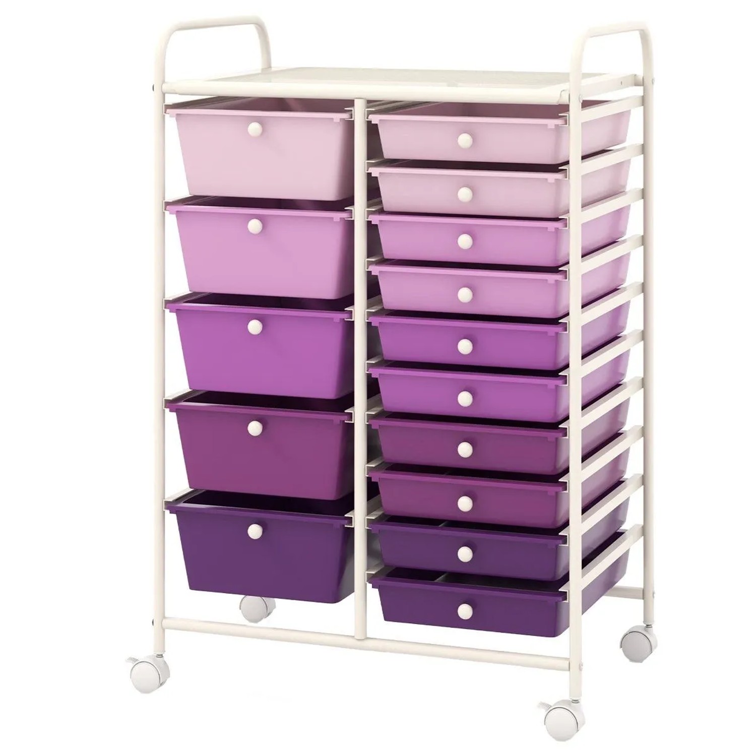 Costway Rollwagen mit 15 Stapelbaren Schubladen Badrollwagen Violett