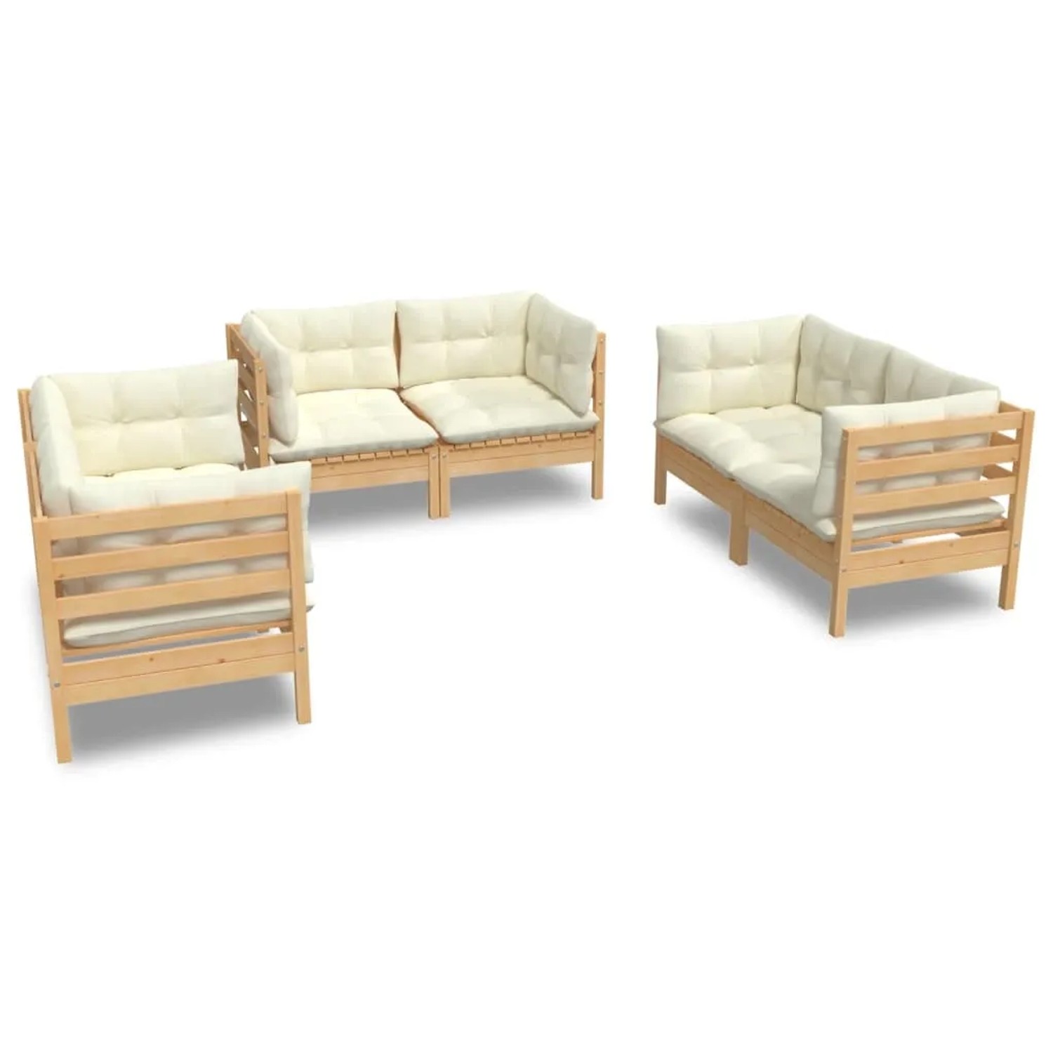 vidaXL 6-Tlg Garten-Lounge-Set mit Creme Kissen Massivholz Kiefer 3096244