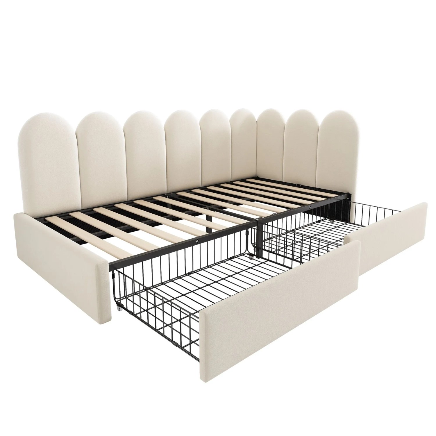 Merax Daybett 90x190cm Schubladen Stauraum Samt Beige