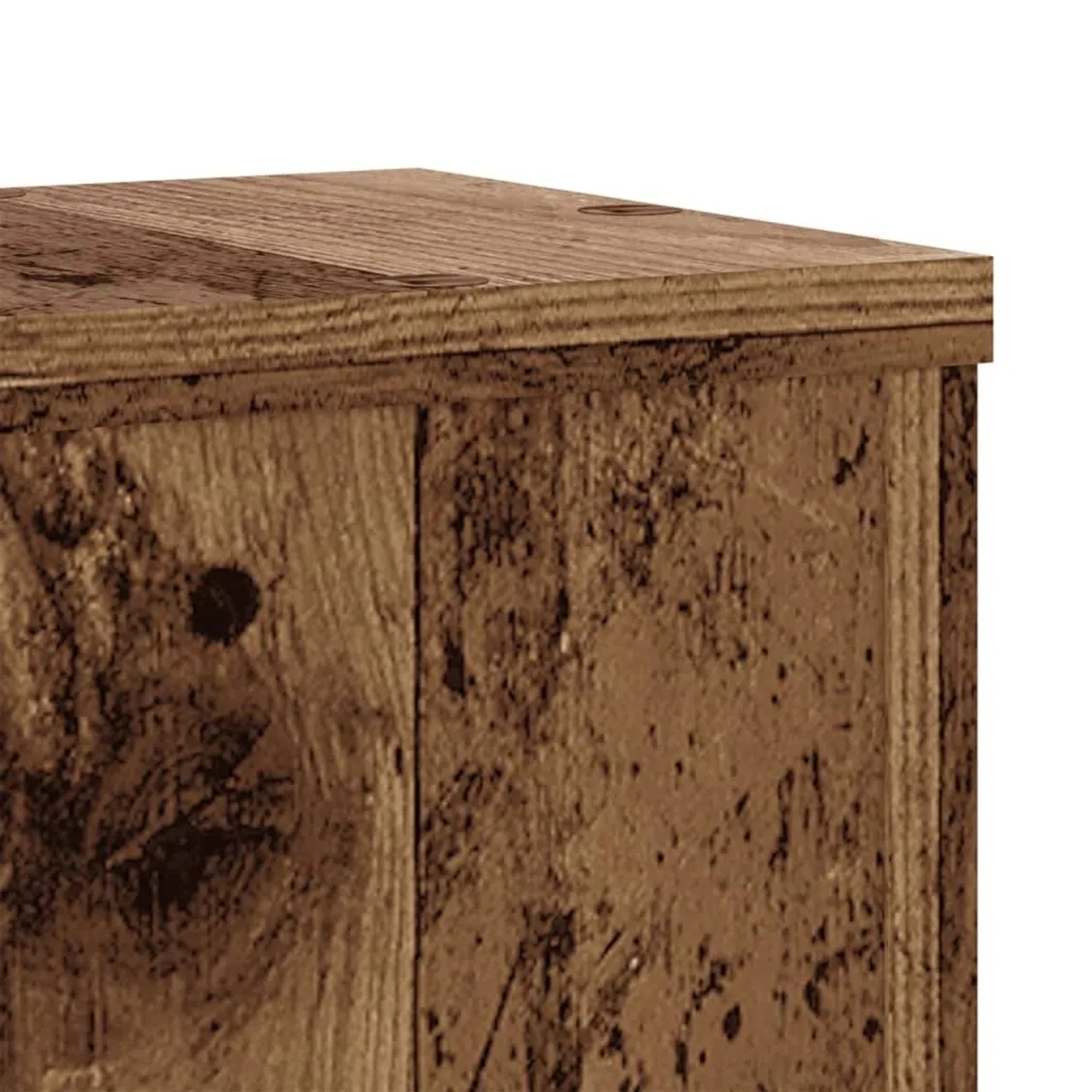 Detailansicht der braunen Altholz-Optik Oberfläche eines vidaXL Pflanzenständers aus Holzwerkstoff.