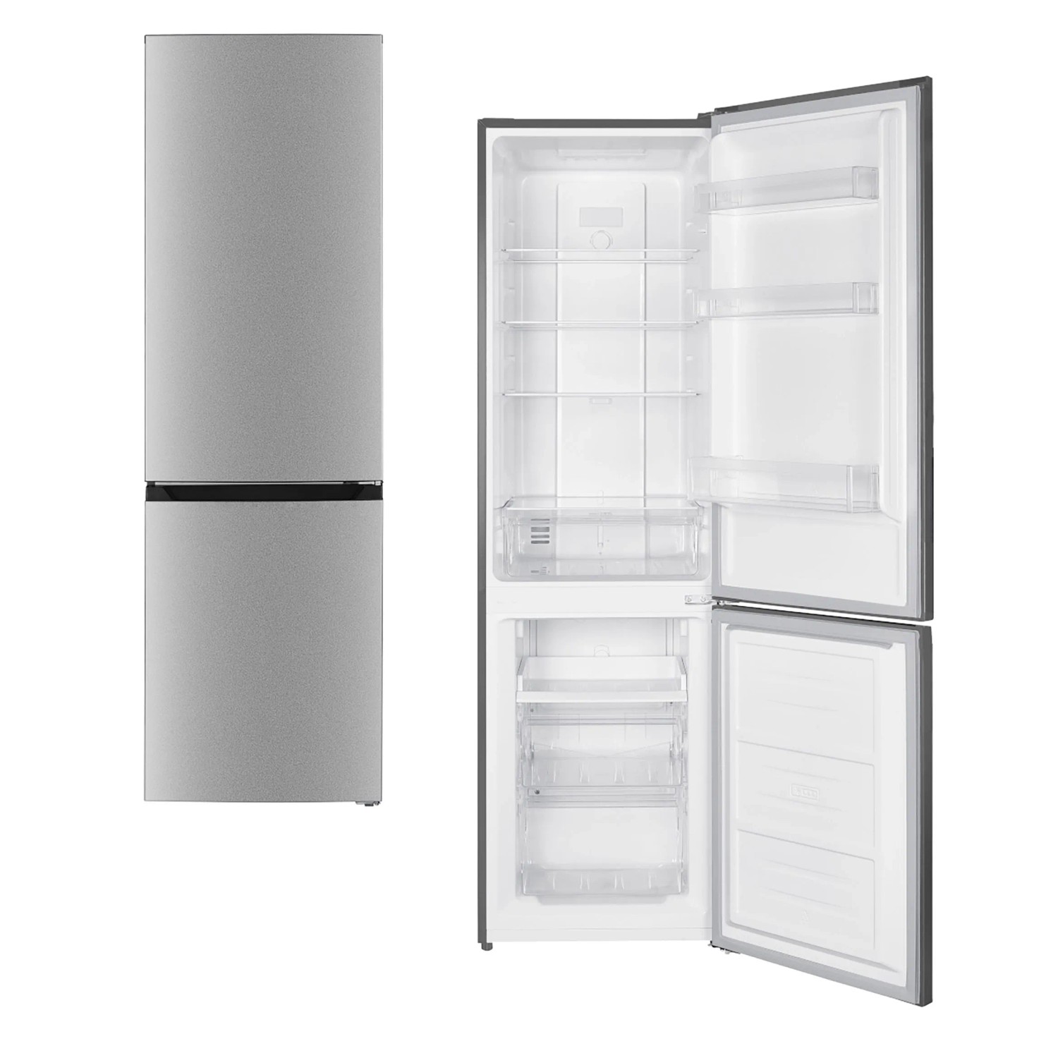 PKM Kühl-Gefrierkombination KG253NFEIXM Inox. Modernes Design, 253 l Nutzinhalt, NoFrost-Technologie. Innenansicht mit Fächern.