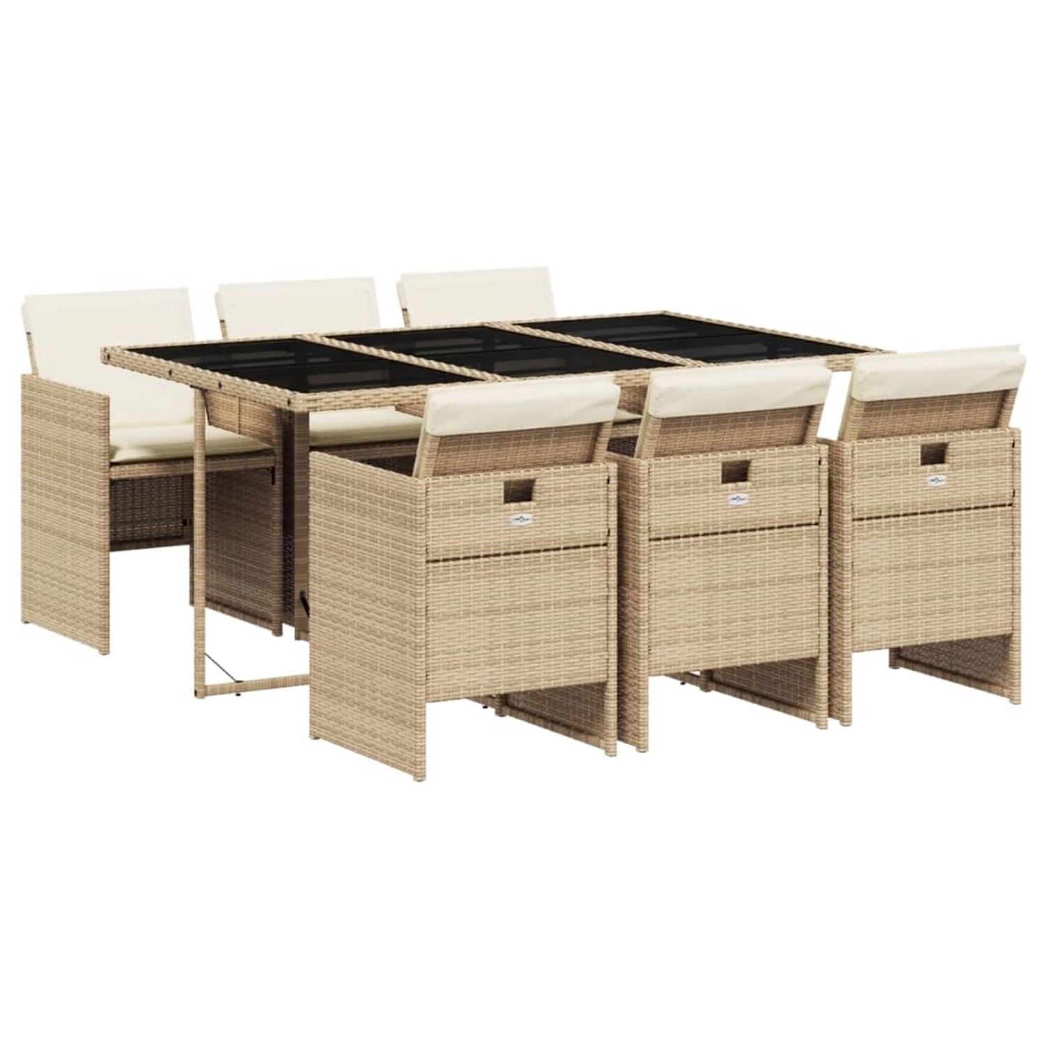vidaXL 7-Tlg Garten-Essgruppe mit Kissen Beige Poly Rattan 3210550 günstig online kaufen